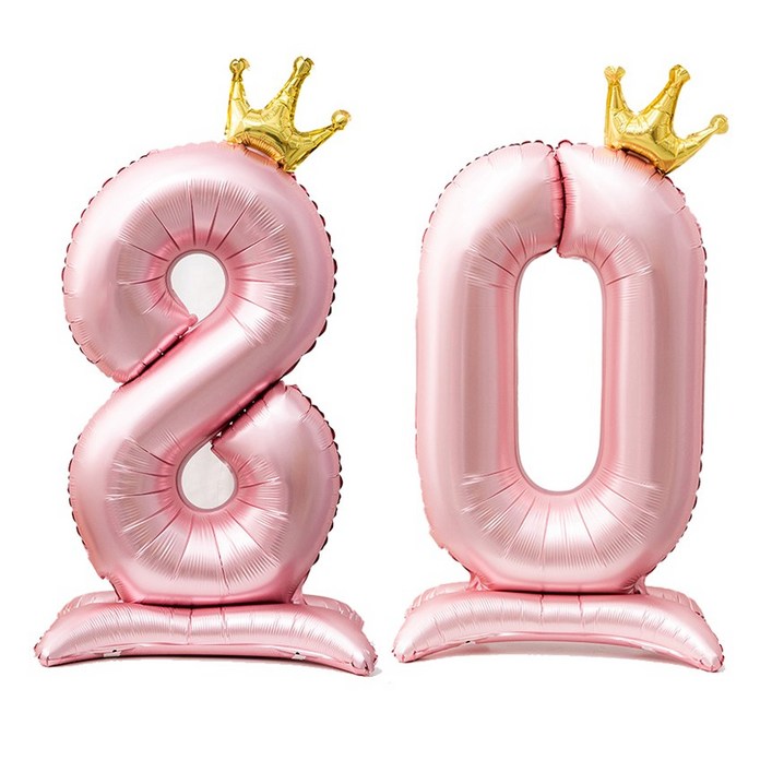 올리브파티 스탠딩 왕관 은박 숫자 생일 풍선 핑크