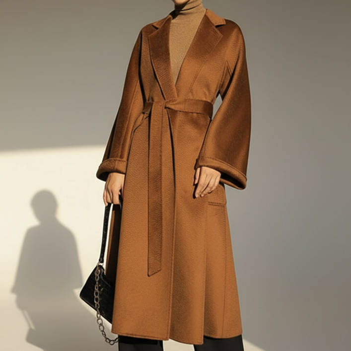 핸드메이드 캐시미어100코트 지블링 숄카라 카멜코트 벨티드 여성겨울코트