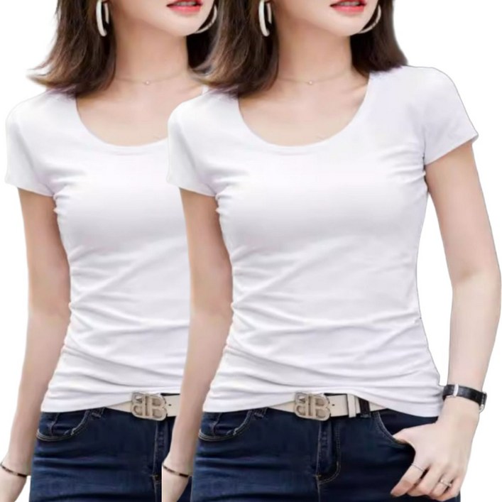 빠른토끼 여성 U넥 반팔티 슬림 이너웨어 반팔 날씬 스판 데일리 무지 유넥 캐주얼 11