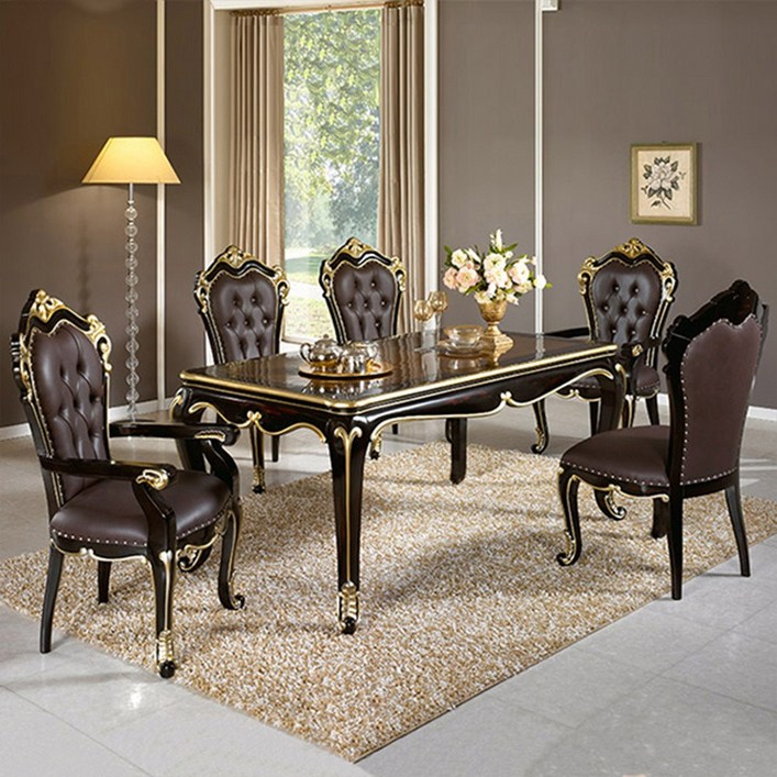 유캐슬 벤티 엔틱 원목 6인용 식탁세트 1700 (테이블+의자6), 엔틱, 일반의자 6