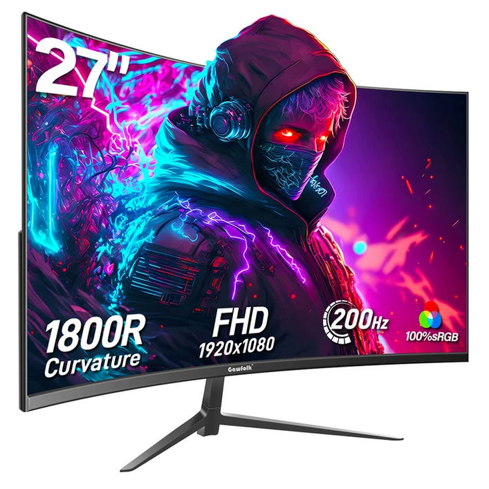 34인치 울트라와이드 커브드 게이밍 모니터 165Hz UWQHD 4k, 27인치 모니터 200Hz FHD, 커브드 컴퓨터 화면, Gawfolk 특가 할인중, 70cm, 27inch 1k 200Hz