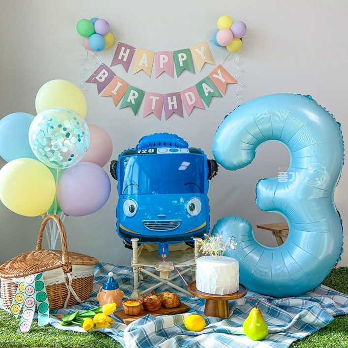 타요 생일풍선 두돌생일상 생일파티세트, 파스텔
