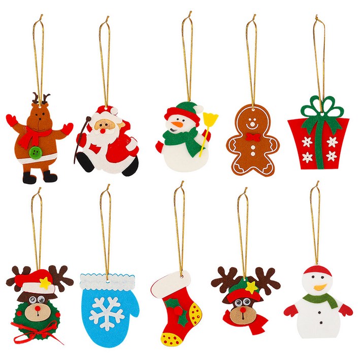 크리스마스 펠트 매달기 장식 세트 산타눈사람순록 캐릭터 크리스마스 트리파티인테리어 데코용, 10개