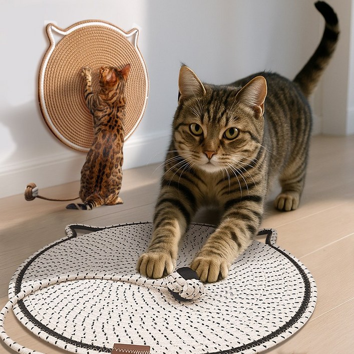 50cm 원형 대형 고양이 발톱 스크래쳐 매트, 벽면 부착 수직형 카페트, 바닥용 고양이 카페트 스크래처, 벽에 달려있는 스크래치 매트, 1개, 아이보리