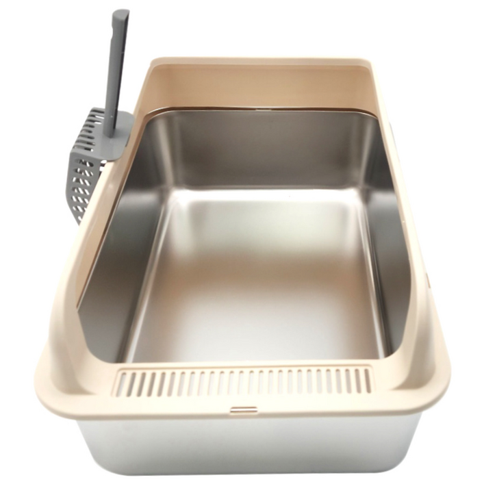 고양이 스텐 대형 화장실 세균 냄새 걱정없는 위생적인 스테인레스 평판형 개폐형 스테인리스 고양이화장실, 1개, 베이지