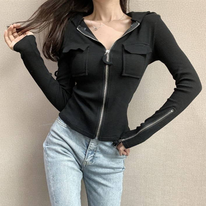 대박난박양 여성용 골지 후드 슬림 집업