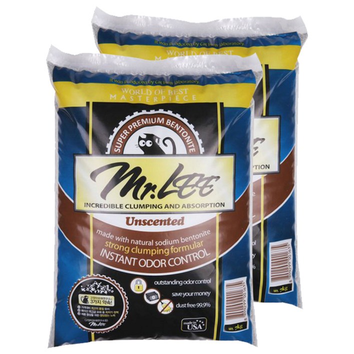 미스터리 언씬티드 응고형 고양이 모래, 7kg, 2개, 무향