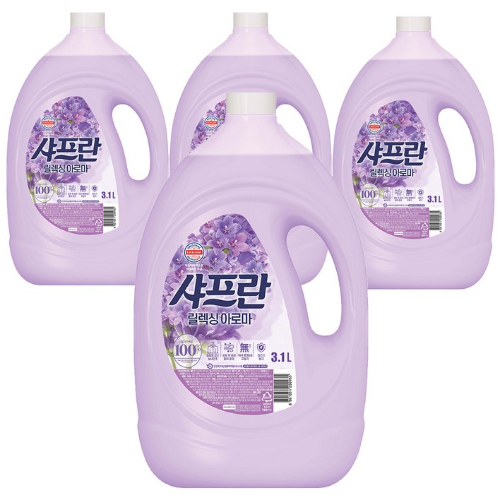 샤프란 플러스 섬유유연제 릴렉싱아로마 본품, 3.1L, 4개