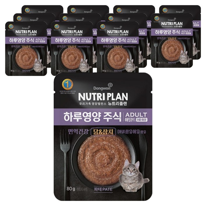 동원뉴트리플랜 어덜트 고양이 하루영양 주식파우치, 닭+참치, 80g, 12개