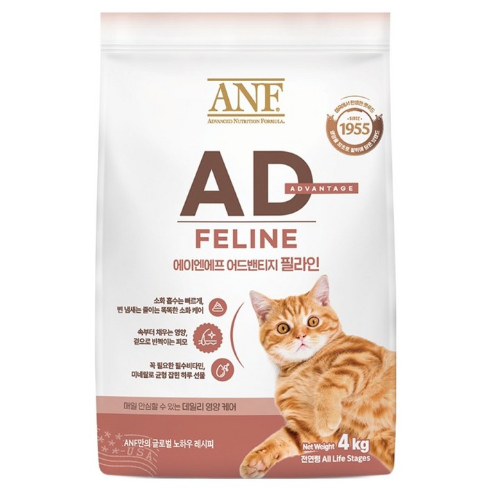 ANF 전연령 고양이 AD 어드밴티지 필라인 건식사료, 4kg, 1개, 소