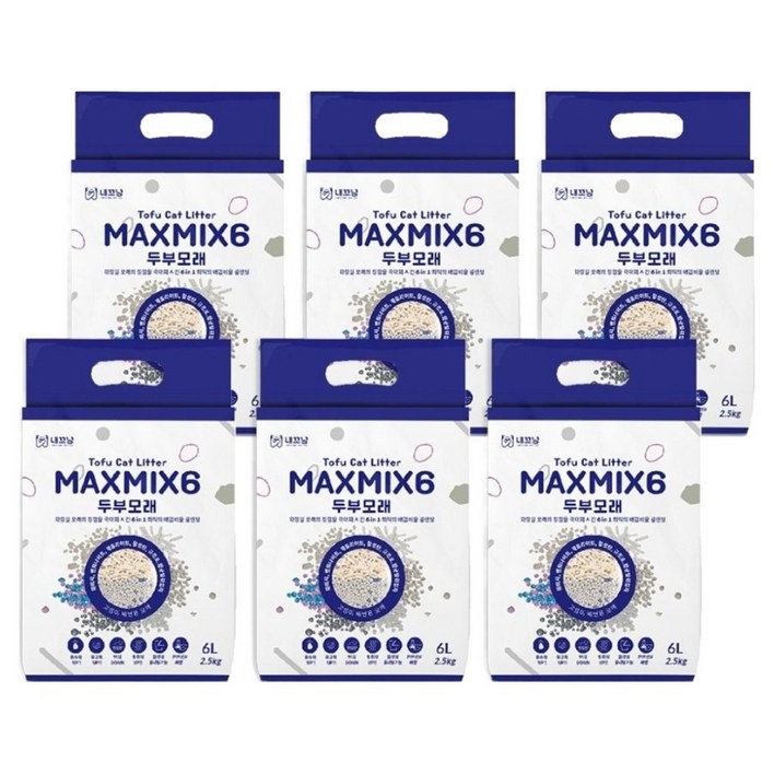 내꼬냥 고양이 프리미엄 두부벤토 모래 6in1 MAXMI6, 6L, 2.5kg, 6개, 무향