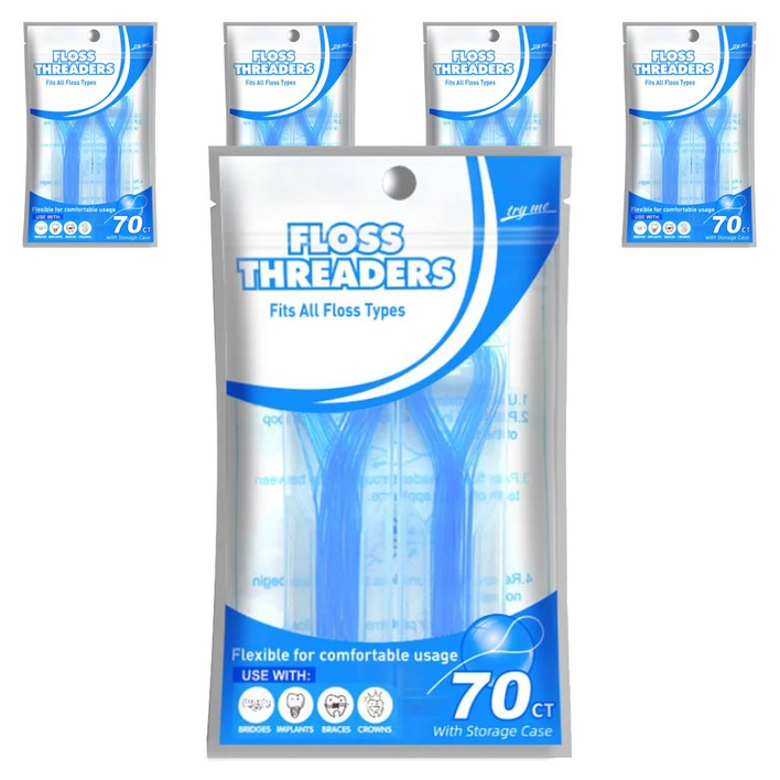 닥터치카 FLOSS THREADERS 교정용 브릿지 치실 홀더, 70개입, 5개