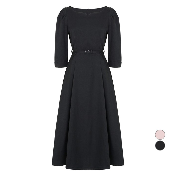 에이비에프지 여성용 7부 페미닌 벨티드 플레어 원피스 AFZ3MO31A