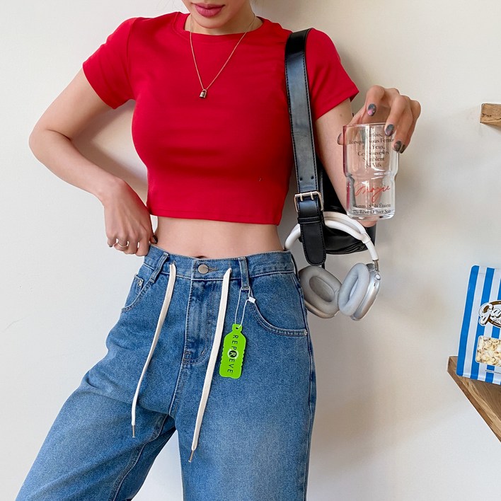 린다샵 여성용 쿠로키 무지 크롭 반팔 티셔츠 T6381K12