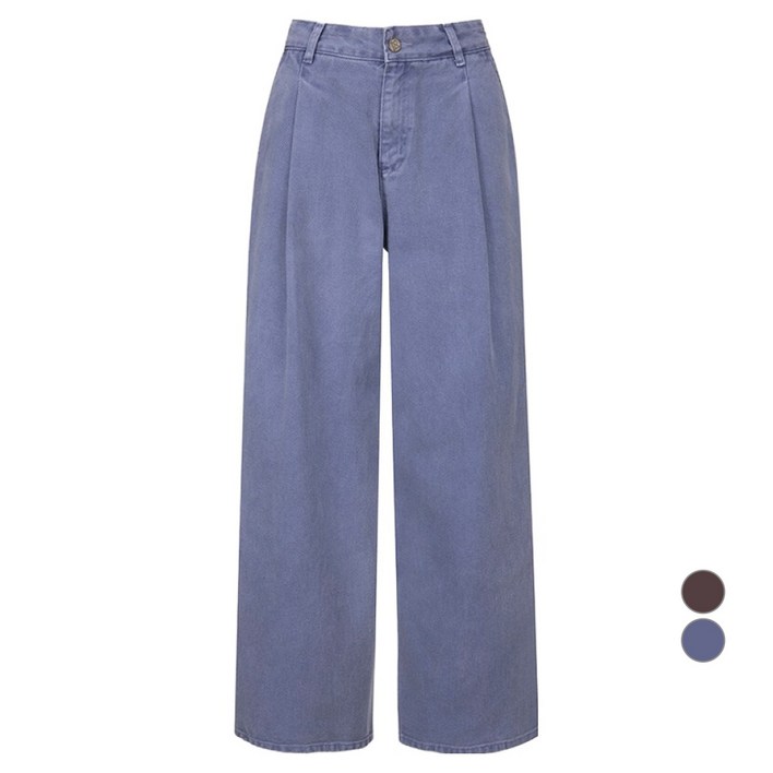 온앤온 여성용 핀턱 와이드 컬러 데님  팬츠