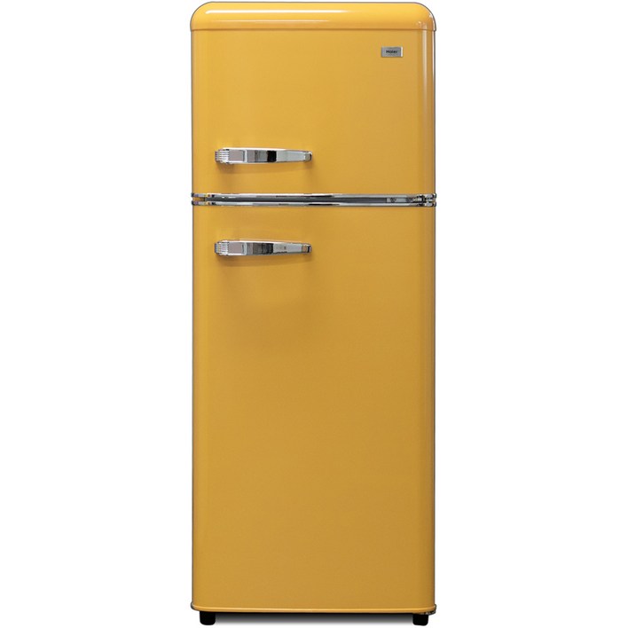 하이얼 레트로 스타일 냉장고 방문설치, 옐로우, HRT118MDY 얼음정수기냉장고