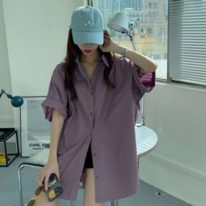 피어니스트 여성용 컬러 루즈핏 롤링 소매 롱 셔츠