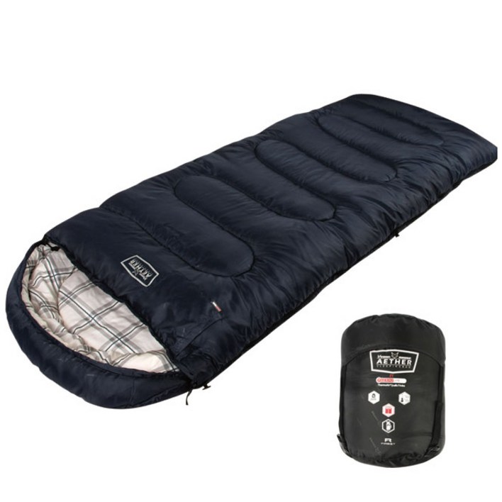 빈슨메시프 캠핑용 침낭 아이테르 210 x 82cm 1인용 머미 2100g, 블루블랙, 1개