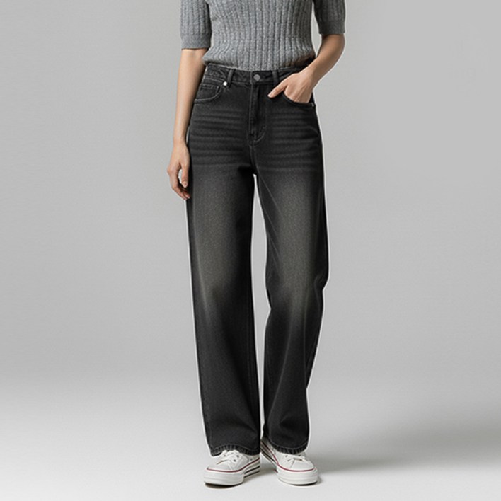 레몬소울 여성용 숏/기본/롱 기장 뒷밴딩 와이드 데님 팬츠