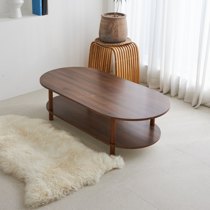 스토리퍼니쳐 하모니 타원 Basic 2단 쇼파 테이블 1200 x 600 x 330 mm, 콜롬비아월넛  월넛