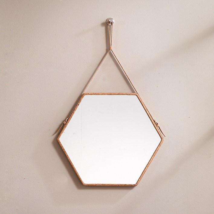 체스터 북유럽풍 육각 벽걸이 거울 소형, 베이지