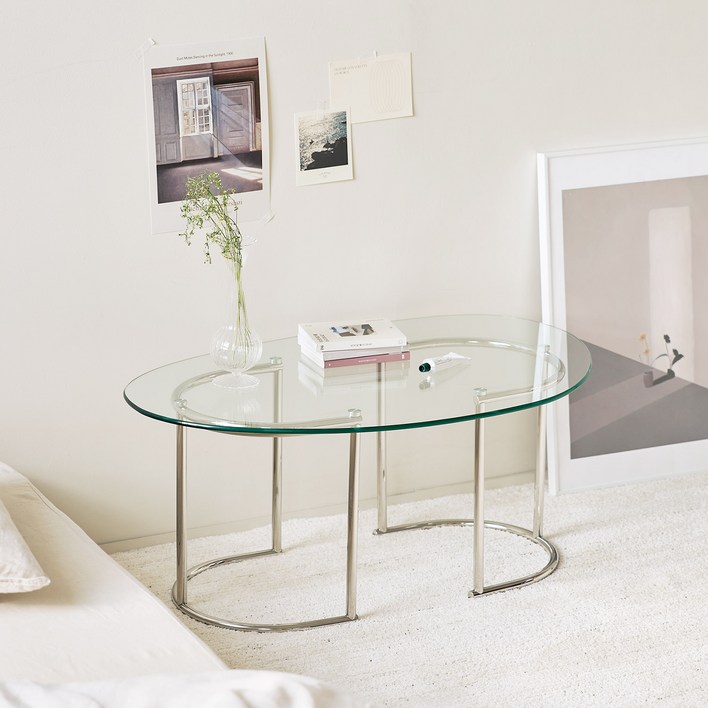 룸앤홈 페블 유리 테이블 800