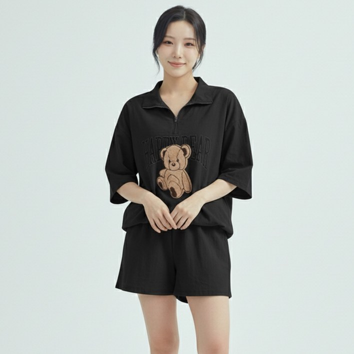 메이첼 보에니 루즈핏 집업 반팔  반바지 세트 12297