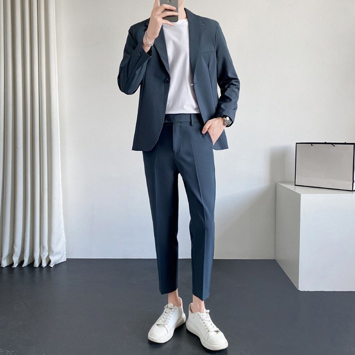 남성용 인피어스 비즈니스 캐주얼 수트 자켓 + 긴바지 세트
