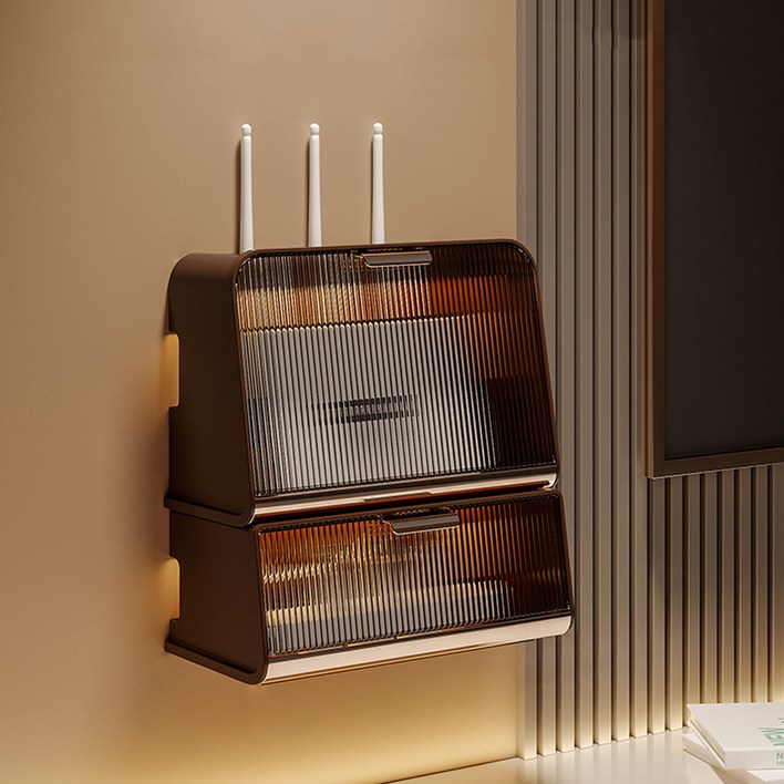 라라공방 인테리어 무타공 모던 멀티탭 셋탑박스 정리함 2단, 브라운 + 커피, 1개