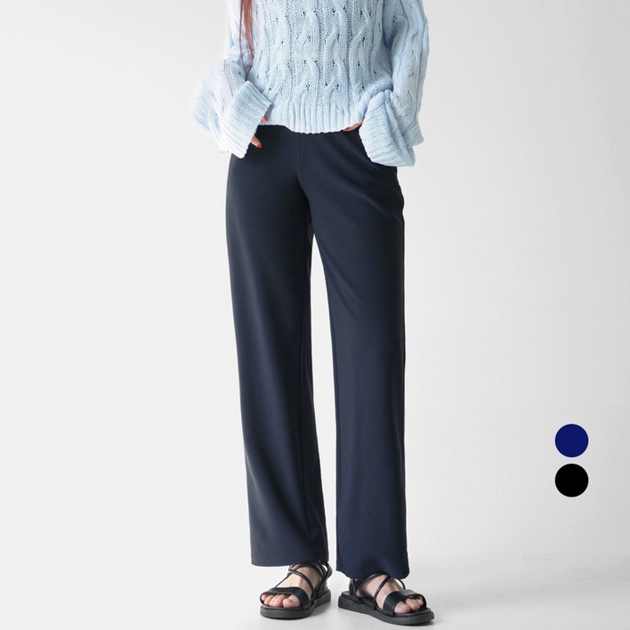 코튼클로젯 여성용 롱일자핏 스판 밴딩 슬랙스