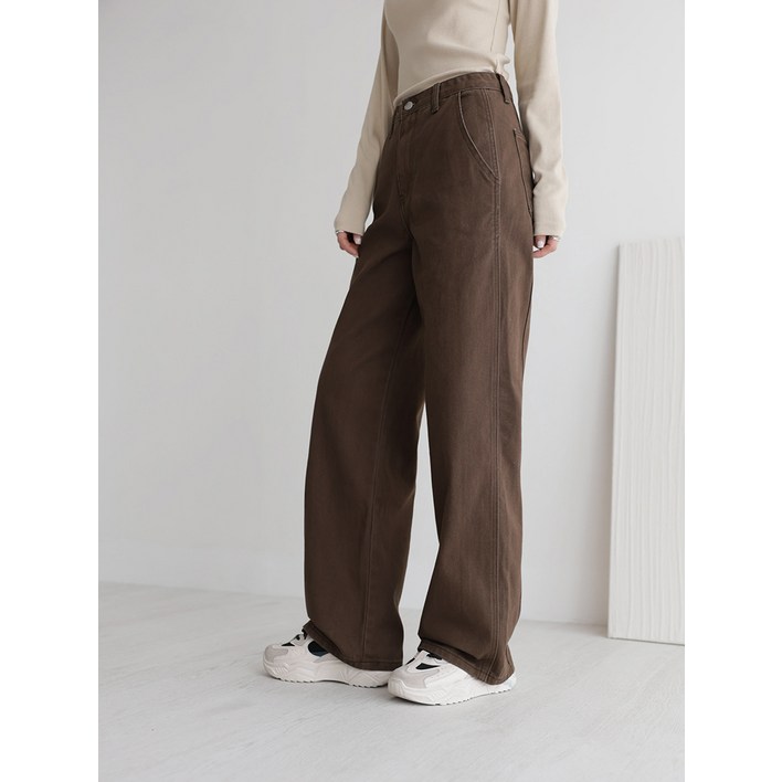 앤드스타일 여성용 숏기본롱 기장 딱맞진 No8 트윌코튼 절개 인밴딩 와이드 팬츠 264397