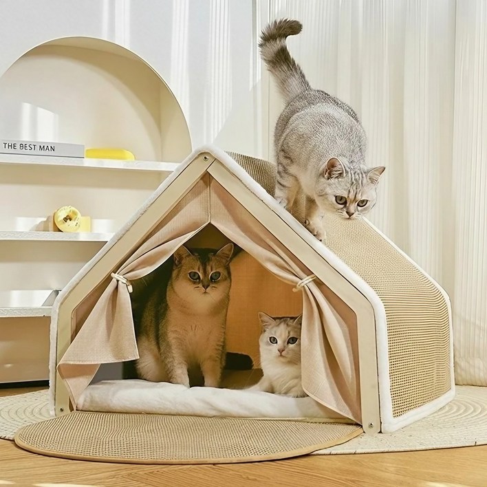 아르펫 4세대 고양이집 2in1 텐트 스크래처 하우스 대형, 1개, 베이지