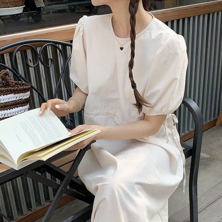 앤샵 [자체제작/국내생산] 여성용 링클 아노락 반팔 셔링 롱 원피스(3color)