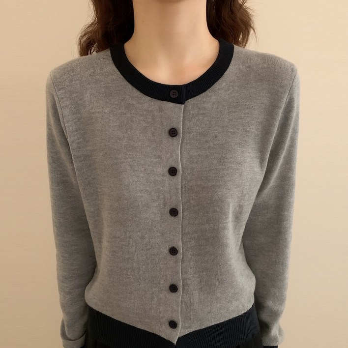 에이플심플 여성 레이어드 배색 울 가디건