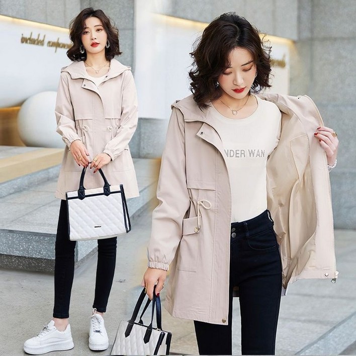 ANYOU  여성후드 직업 후드자켓 후드 트렌치코트 여자 코트