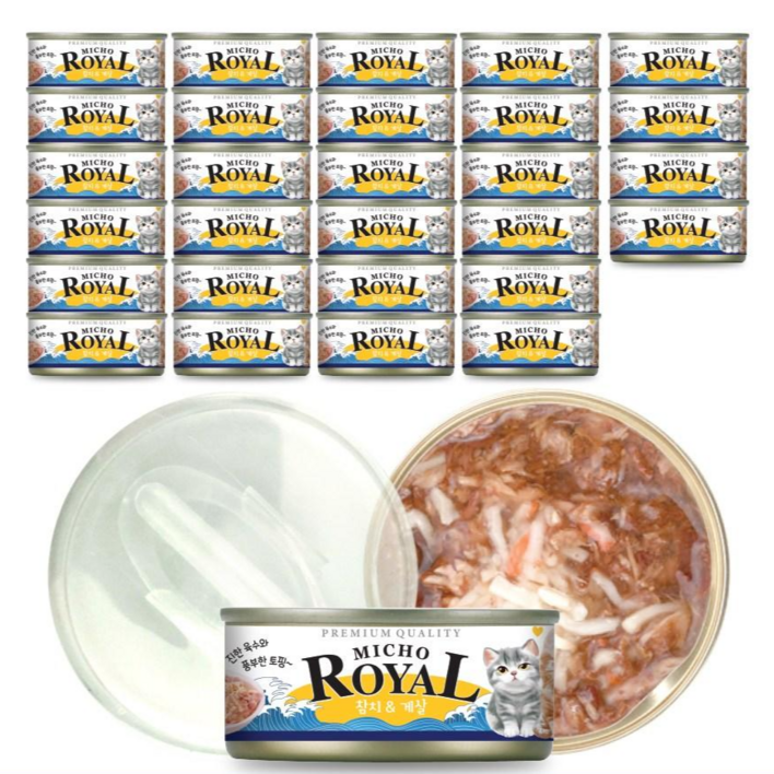 프리미엄 로얄 미쵸 캔85g x 30개입 7종 고양이 캔 간식, 85g, 30개, 미쵸 게살 프리미엄 로얄 미쵸 캔85g x 30개입 7종 고양이 캔 간식, 85g, 30개, 미쵸 게살
