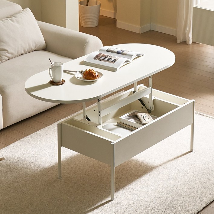 세이지홈 아이비 흔들림없는 리프트업테이블 사이드테이블 국내제작, 02.크림화이트1200