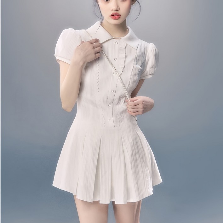 POMTOR여성 허리조임 A라인 원피스 청순한 감성