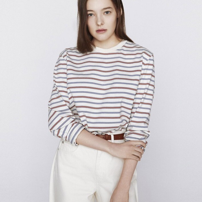 AK플라자 지오다노 여자 봄 가을 멀티 스트라이프 티셔츠 650632