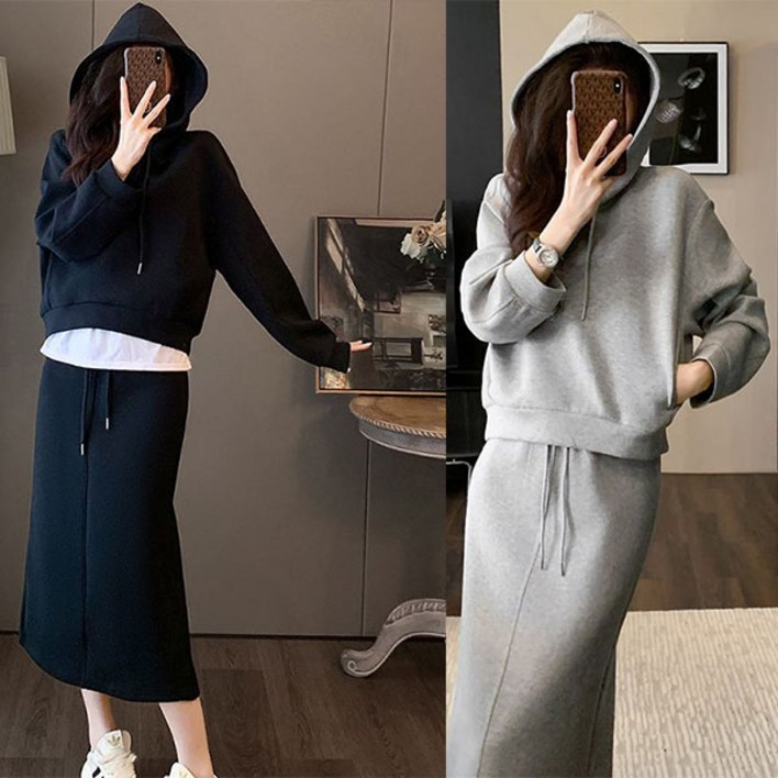 비비디아 Bibidia 여성 캐주얼 후드티 치마세트 롱스커트 투피스 트레이닝세트 5386 S2XL 비비디아 Bibidia 여성 캐주얼 후드티 치마세트 롱스커트 투피스 트레이닝세트 5386 S2XL