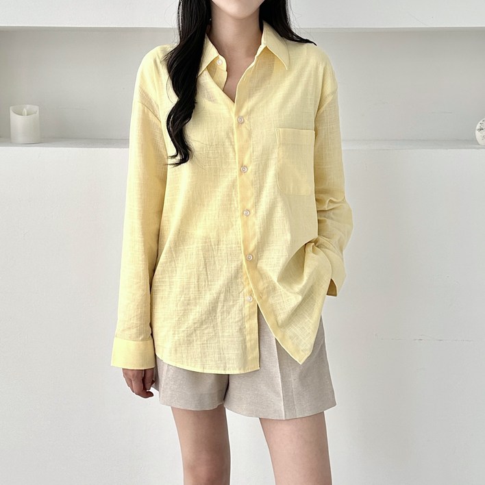 남녀공용 마원단 린넨 오버핏 셔츠