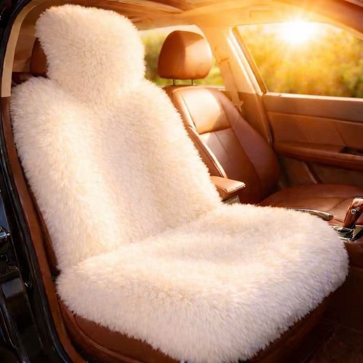 PLVEOPO 프리미엄 호주산 울 자동차 카시트 초두툼한 보온 쿠션 겨울 필수, 1개, 화이트 운전석 커버 1개