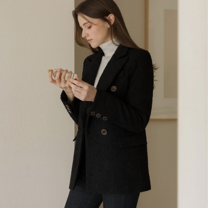 뮤즈린 칸도 더블버튼 울 자켓 누빔