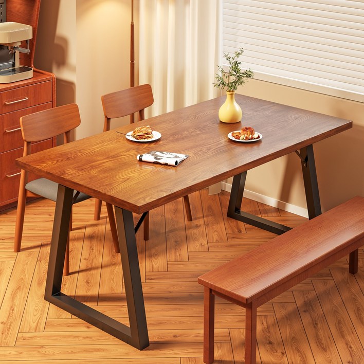 헤르티만 레트로 스타일 식탁 다기능 책상 컴퓨터 책상 LPM사각 테이블, 4인용, 갈색