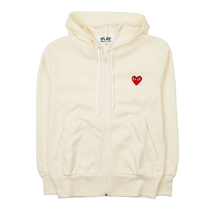 국내매장판 꼼데가르송 COMME DES GARCONS 남성 하트 로고 패치 후드 집업 아이보리 P1T172 IVORY
