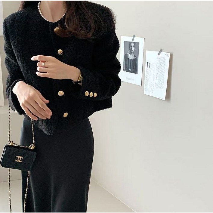 CLOREX 여성 트위드 자켓 버튼 캐주얼 트위드 자켓