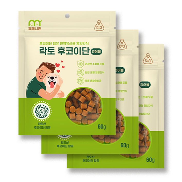 단호박 야채 강아지 단백질 고구마 면역력 건강간식 휴매니존 락토 후코이단 츄어블 3개