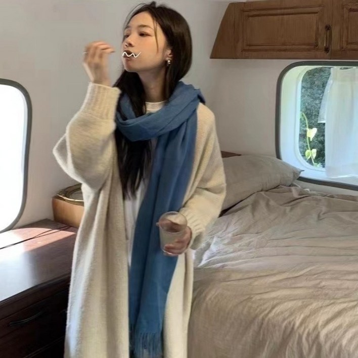 ZAJA 여성 롱가디건 캐주얼 루즈핏 롱가디건 두꺼운 스웨터