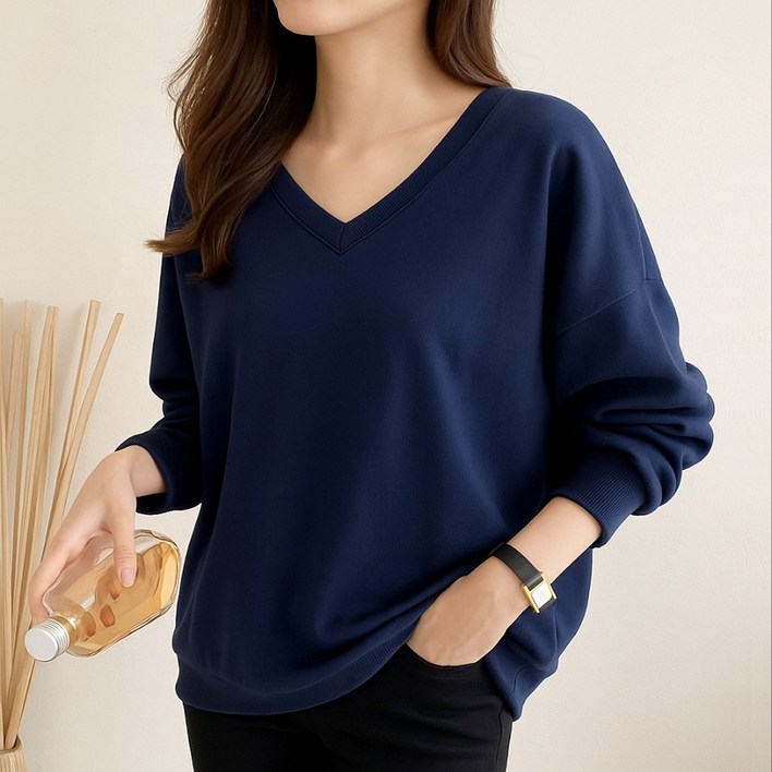 러브포텐 오버핏 여성 브이 맨투맨 5XL 5599까지 빅사이즈 브이넥 긴발티셔츠 오버사이즈