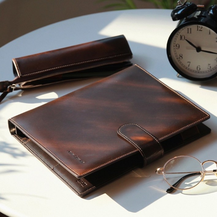 2026년 속지증정 마뜨 25절 아도방 소가죽 시스템 만년 6공 다이어리 커버 투톤브라운